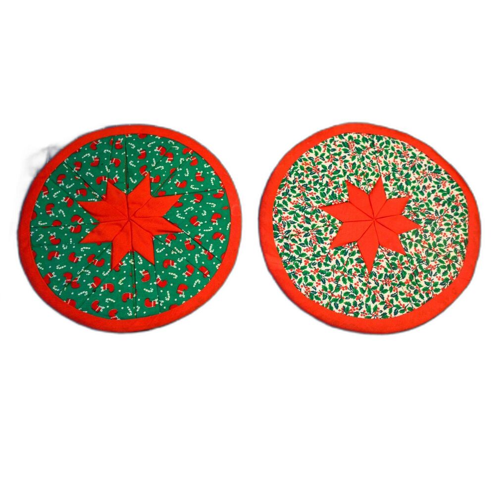 Hand-Quilted Christmas Red Green Pinwheel Potholders Textile Decoration